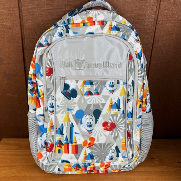 Disney Handbags - Disney Parks Disneyworld Gray and Multicolor Mickey Mouse and Castle Backpack